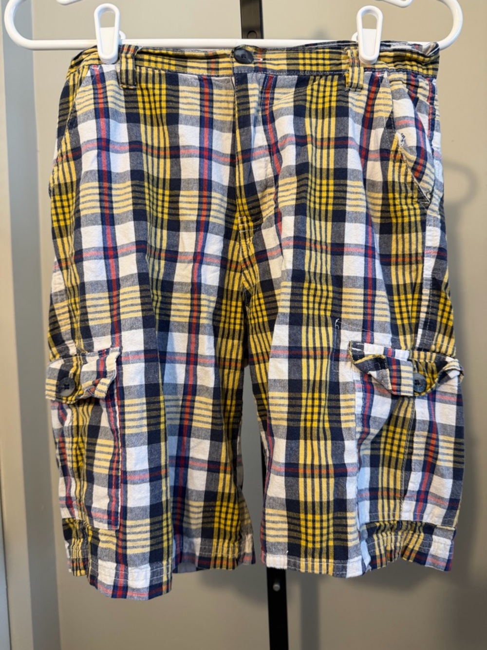 Polo Yellow Navy Plaid Cargo Shorts